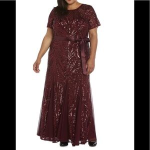 Women’s Formal Dress R&M RICHARDS Maroon Tie Short Sleeve Sheath NEW